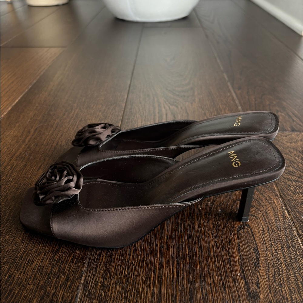Mango Dark Brown Satin Heels
